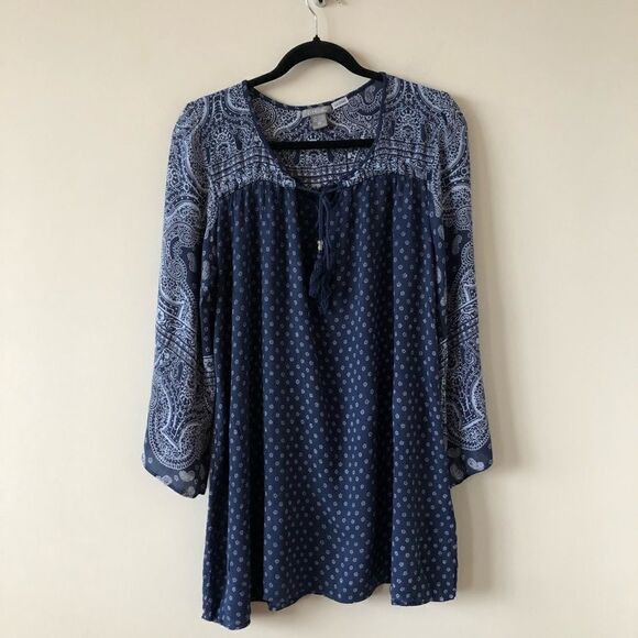 ANGIE Multi Pattern Blue Tunic Top - Picture 1 of 6